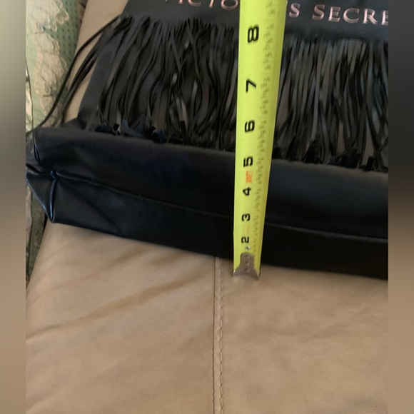 VICTORIAS SECRET Black Fringe PVC Double Handle Large Tote BAG Lined - Picture 3 of 8